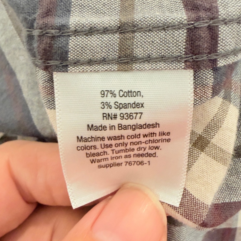 Mutual Weave Mens Large Plaid Button Down Shirt Grey Burgundy Long Sleeve Rugged - Picture 4 of 7